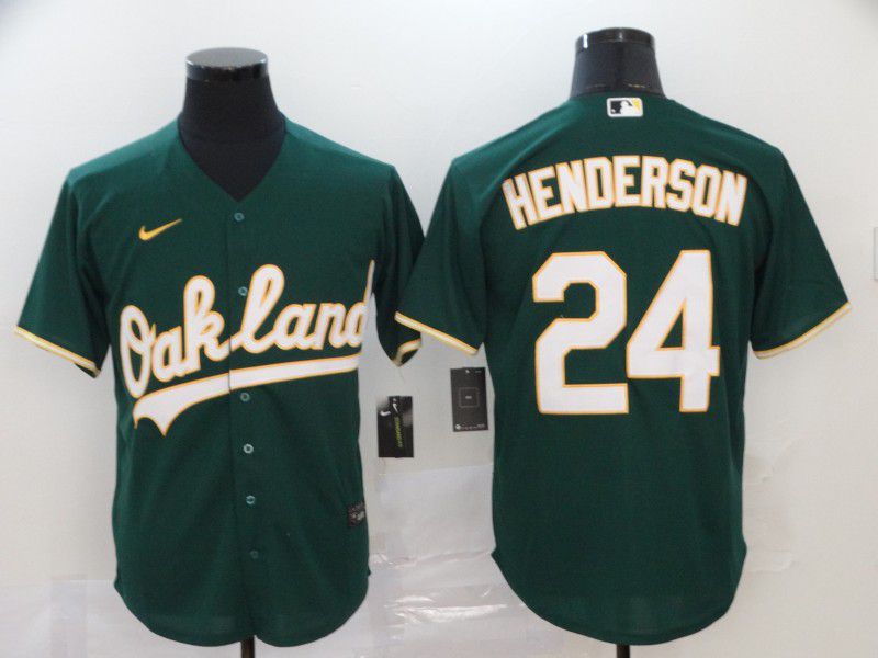 Men Oakland Athletics 24 Henderson Green Nike Game MLB Jerseys